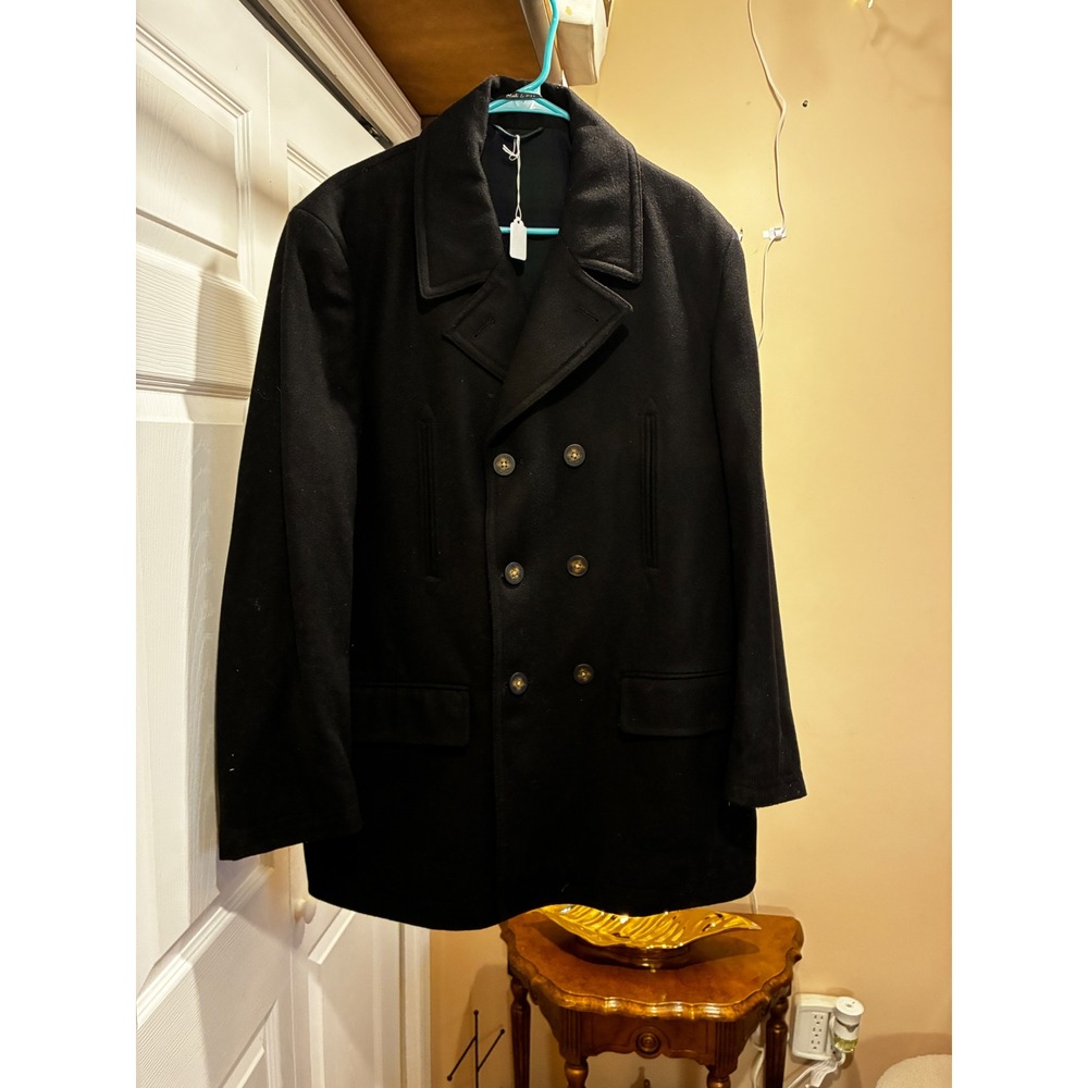 Mens Lauren Ralph Lauren Heavyweight Pea Coat Wool Blend 44R Black
